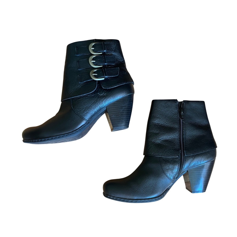 Bolo by Born Black Pebbled Leather Triple Buckle Ankle Boots Western Goth Biker - Picture 9 of 9